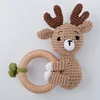 1pc BPA Free DIY Crochet Elk Fox Bee Baby Teether Wooden Teether Ring Rattle Newborn Teething Nursing Soother Molar Educational 3