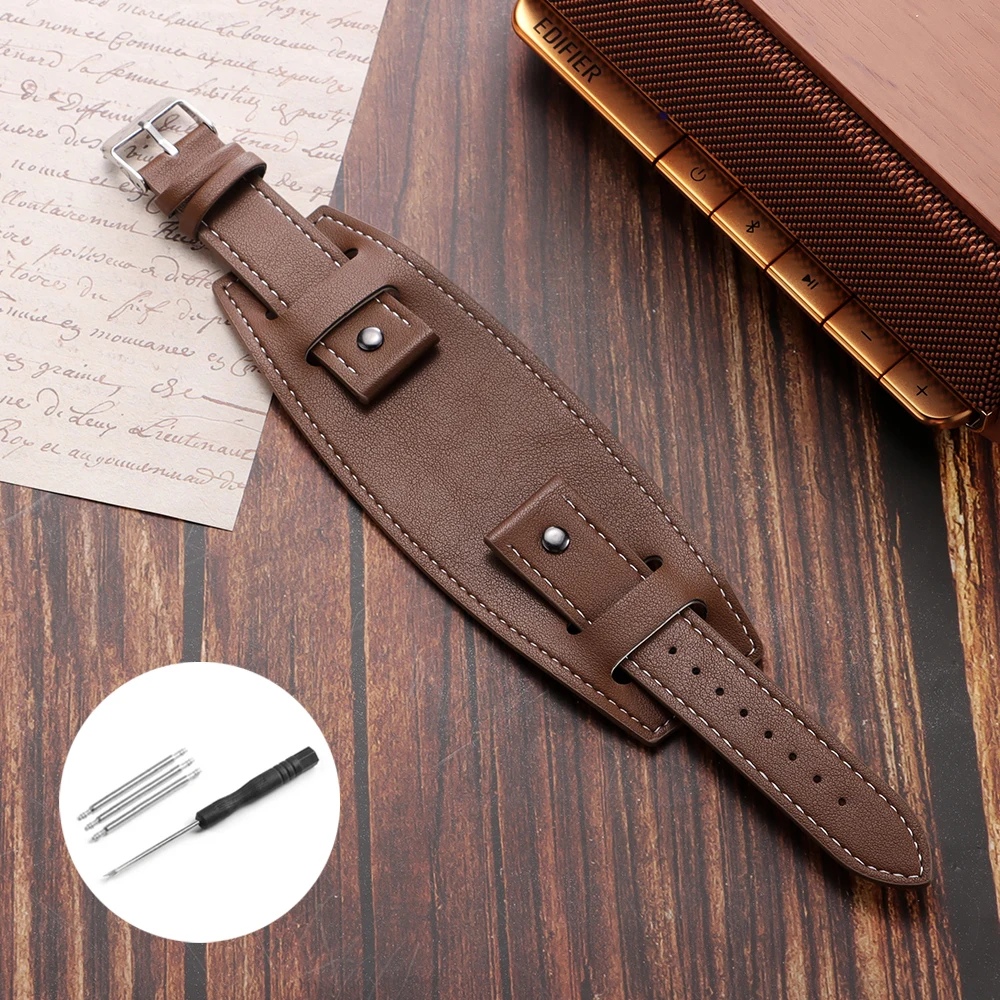 Vintage Brown and Black Retro PU Leather Watch Band Strap with Matte Bund Base