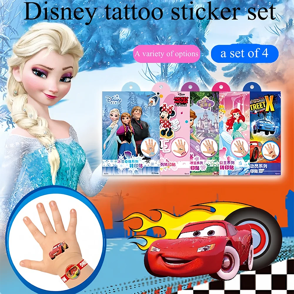 Disney Series Cartoon Tattoo Stickers Set Fairytale Princess Series Stitch Mickey Mouse Waterproof Children Tattoo Stickers