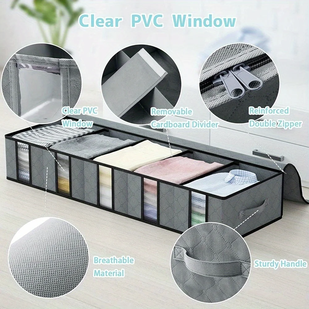 2 Pack Clothes Storage Bag With Removable Dividers board, Under bed Storage Boxes with Clear Window 5