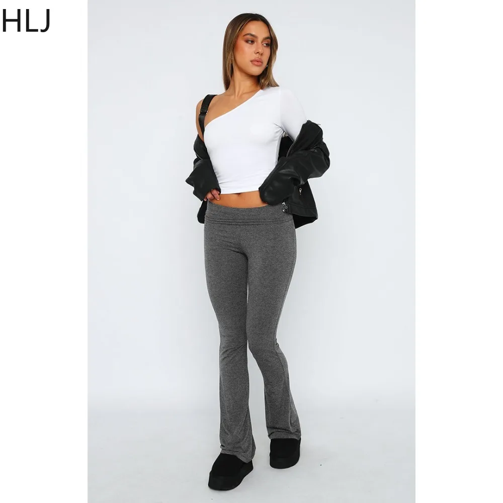 HLJ Fashion Y2K Low-waisted Flared Pants Women Solid Color Elastic Comfortable Slim Trousers Casual Female Matching Bottoms 2024