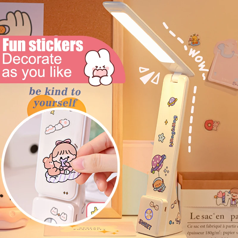 

LED Desk Reading Lamp with DIY Sticker Mobile Phone Holder Foldable Table Light 3-level Touch Eye-caring Lamp for Home Office