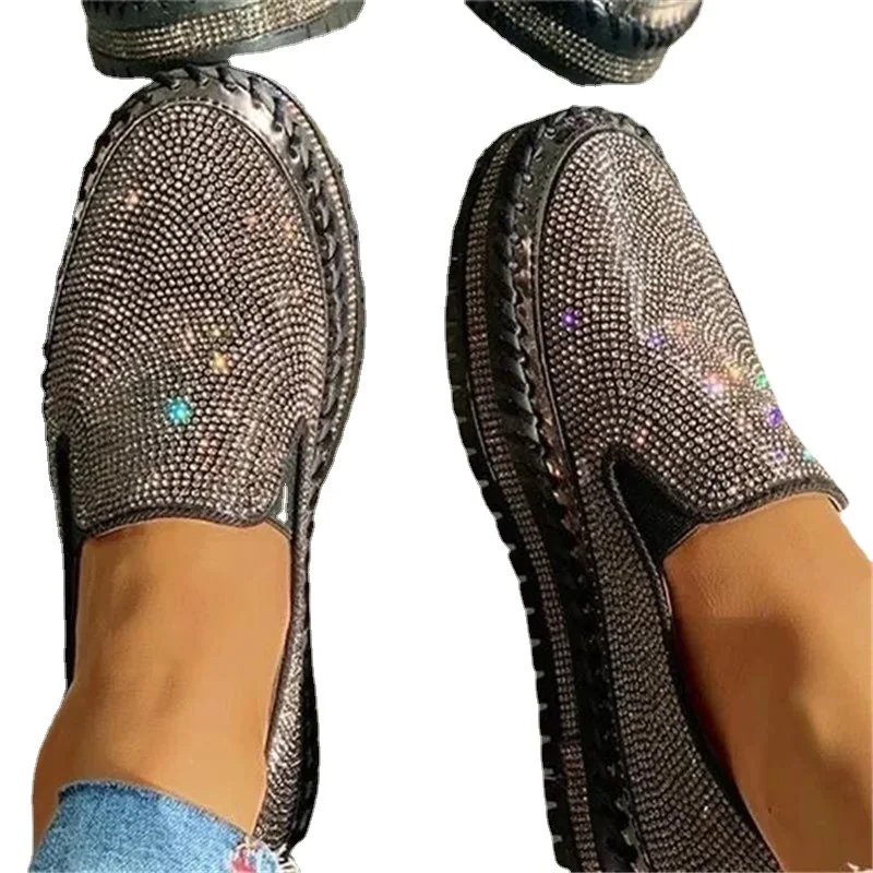 Ladies Flat Sequined Sneakers Casual Women's Mesh Lace-up Fine Diamond Sequins Thick-soled Comfortable  Vulcanized Shoes 2