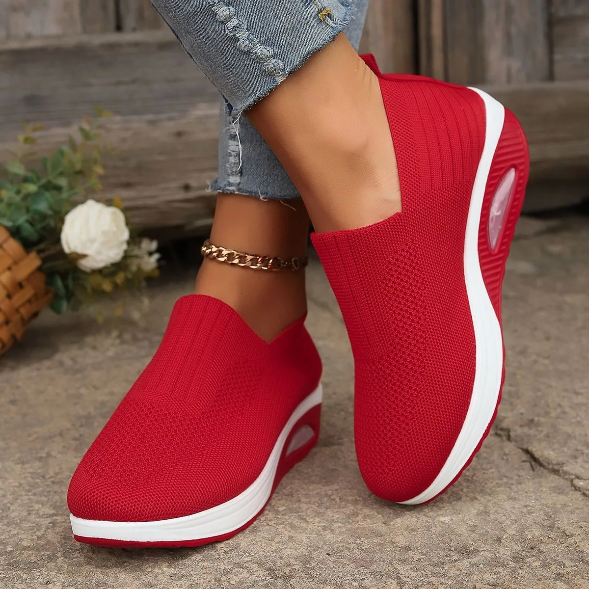 Women Fashion Vulcanized Sneakers Platform Solid Color Flat Ladies Shoes Casual Breathable Wedges Ladies Walking Sneakers - 2