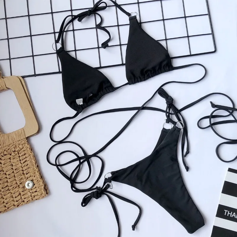Women Sexy Rope Around Bikini Sets Two Piece Swimsuit Fashion Metal Ring Bathing Suit Swim Wear