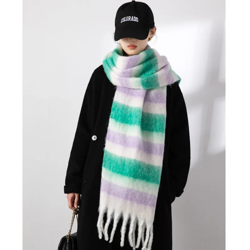 Winter Plaid Cashmere Scarf Fall Shawl Korean Style Gradient Scarves Blanket Scarf without Tag printed scarf cashmere scarf gradient scarf
