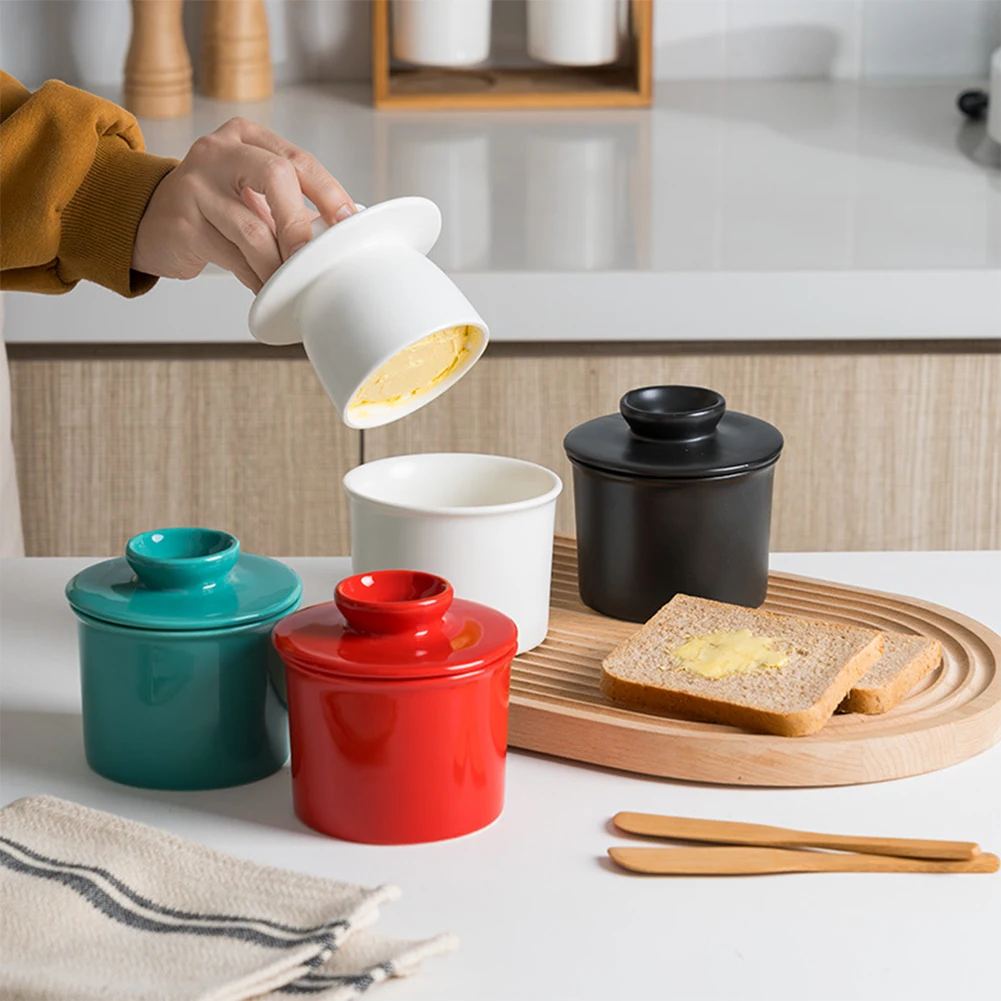 Butter Container Butter Crock With Lid Scraper Bottom Anti Slip Smooth Edges French Ceramic Dish For Kitchen Restaurant