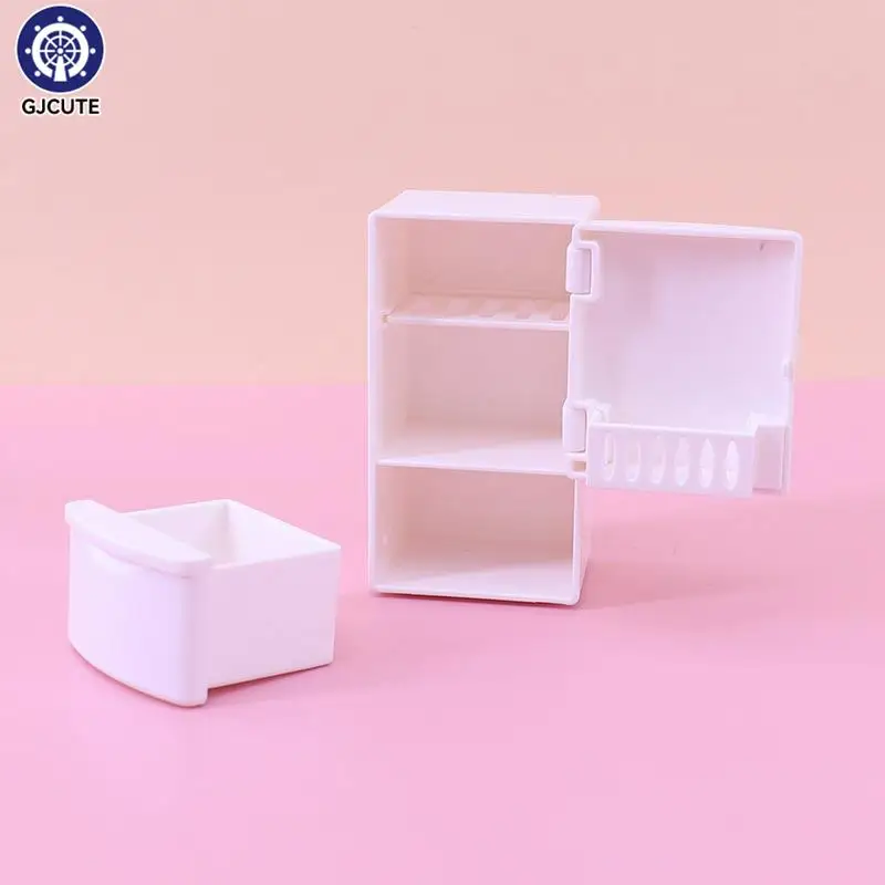 1/12 미니 인형의 집 흰색 냉장고, 음식 세트, 주방 장난감, 미니어처 가구, 냉장고 모델 장식, 어린이 선물, 1 개