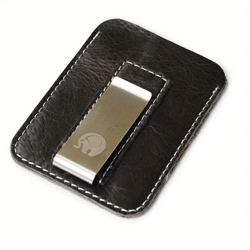 

Thin Genuine Leather Money Clip Mini Wallet Men Credit Card Slot Slim Bills Metal Cash Clamp for Man Small Billfold Holder