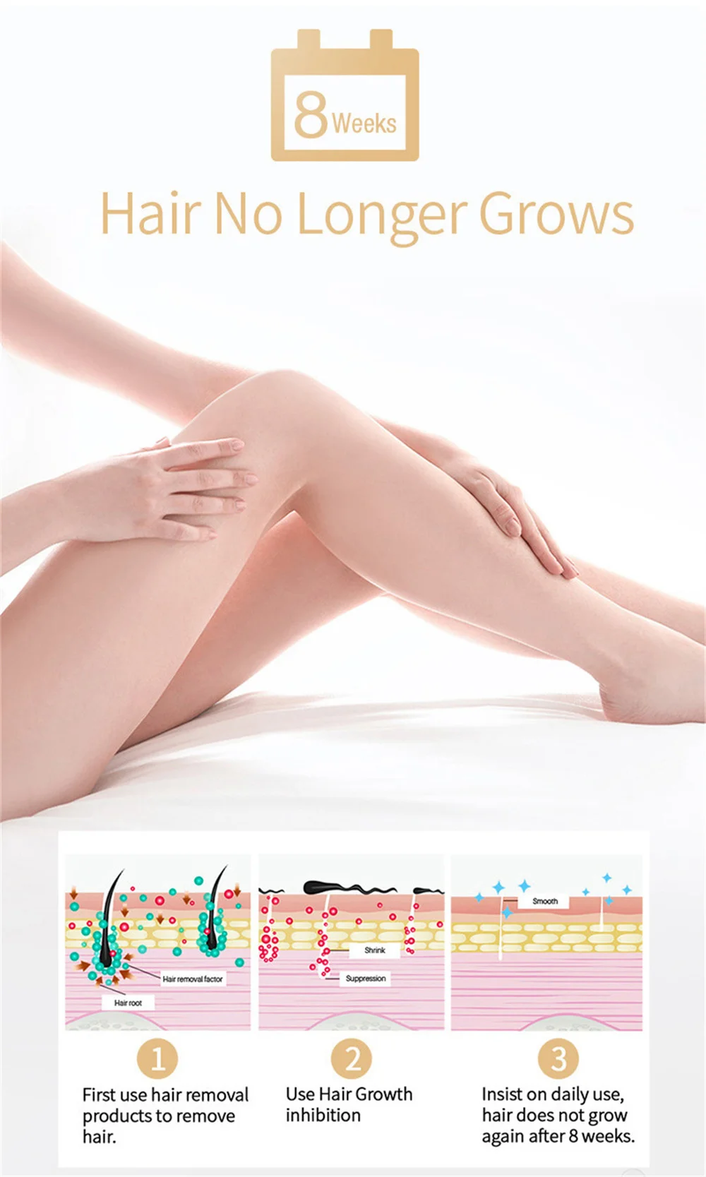Gentle and painless hair removal Continuous suppression serum, painless removal agent legs, arms, growth inhibitors, hair_voghion.com