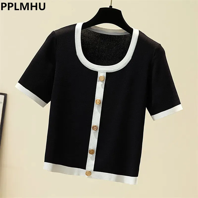 

Oversize Knitwear Women T-Shirts Top Summer Causal Elegant Chic O-Neck Tee Korean Fashion Streetwear Loose Knit Tshirts New