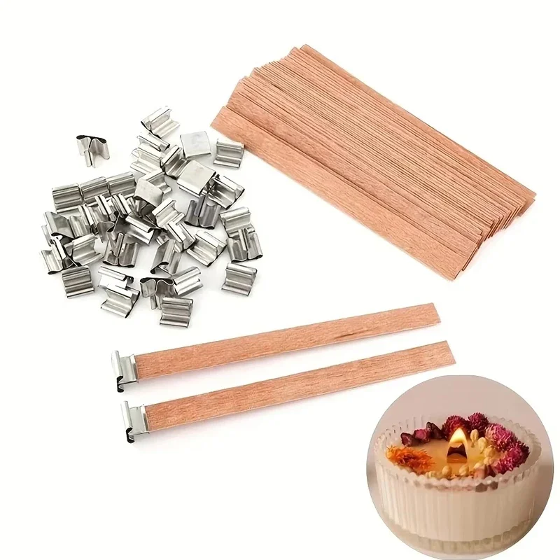Candle Wick Candle Wicks Candle Wick Tabs 10pcs Wooden Candles Wick With Sustainer Tab Candle Wick Core For DIY Candle Making Supplies Handmade Soy Parffin Wax