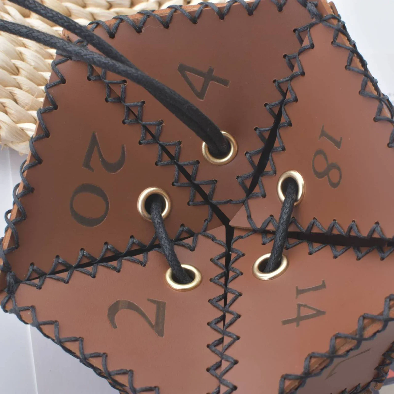New Practical Bag Dice Bag PU Leather Polyhedral Dice Pouch 12cm / 4.7in 40g / 1.4oz Brown Leather D20