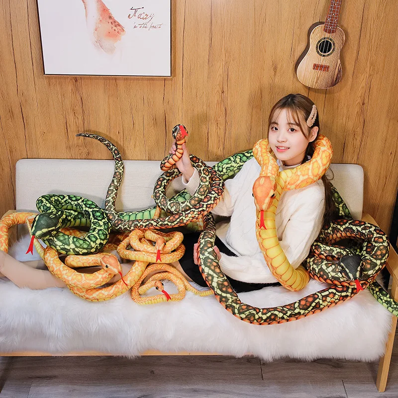 110-300Cm Vita Reale Serpente Peluche Gigante Boa Cobra Serpente Lungo Serpente Farcito Peluche Rosso Giallo Blu Verde Decorazione Creativa Regalo