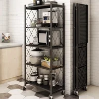 Installation-free Kitchen Cabinets Folding Storage Rack Kitchen Pan Microwave Storage Rack Home Bathroom Mobile Rack N 1