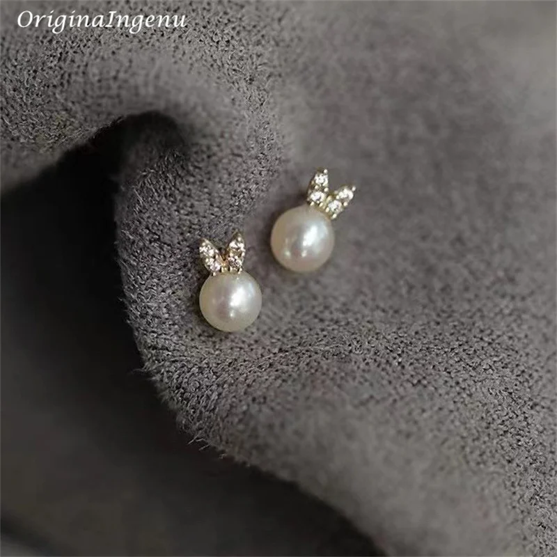 

OriginaIngenu Solid 9K Gold Freshwater Stud Earrings Dainty Zircon Earring 9k Gold Wedding Jewelry Tarnish Resistan Fine Jewelry