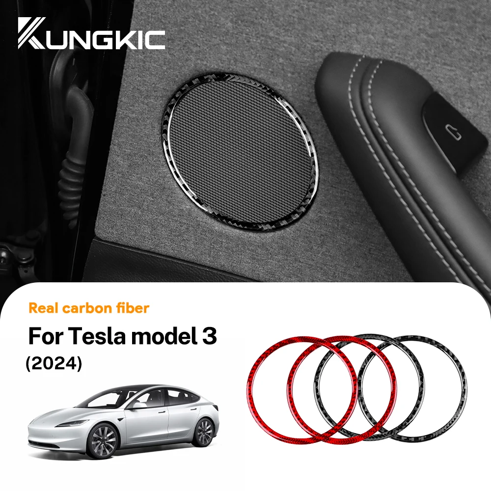 

Для Tesla Model 3 Highland 2024 Настоящее мягкое углеродное волокно задняя дверь аудио кольцо Крышка отделка стикер аксессуары для интерьера автомобиля