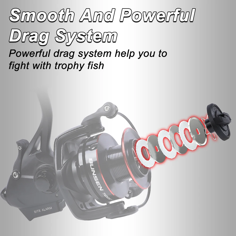 Spinning Fishing Reel with Fish Bite Alarm Indication Back Front Daul Drag 10KG 6+1BB 4.7:1 6000 7000 Carp Fishing spinning fishing reels fishing reels