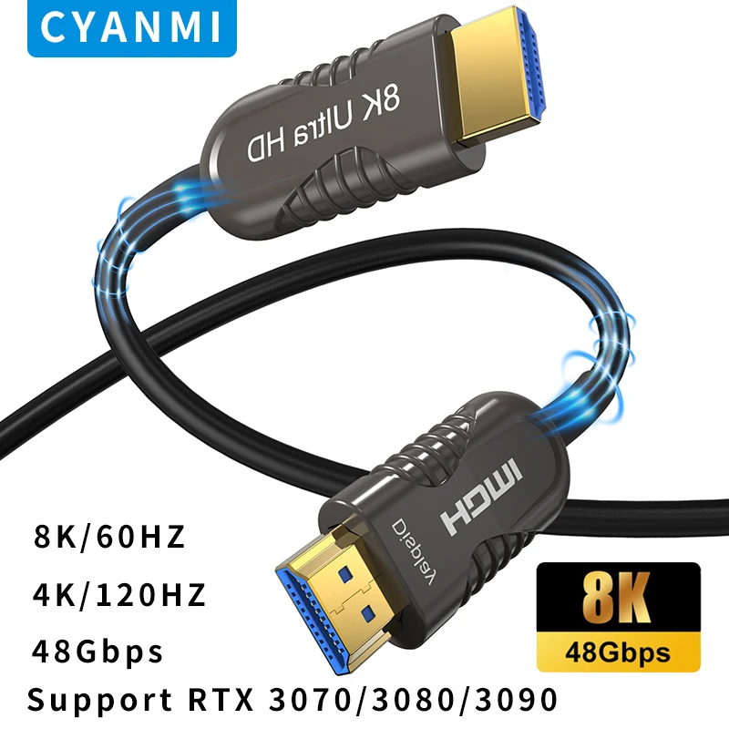 

Оптоволоконный кабель CYANMI 8K 60 Гц HDMI 2,1 совместимый с 48 Гбит/с 4K 120 Гц 144 Гц eARC HDR HDCP 2,2 2,3 HD TV PS5 Blu-Ray Xbox PC TV