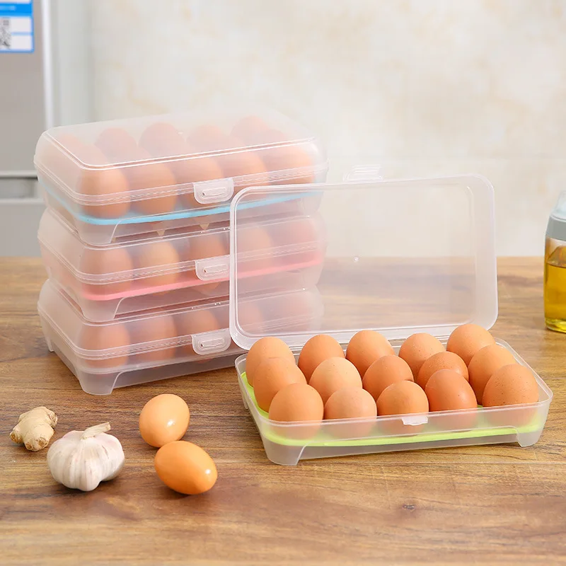 Kitchen 15compartment Egg Box Refrigerator Egg Preservation Storage Box Portable Anti-collision Plastic Compartment Tray