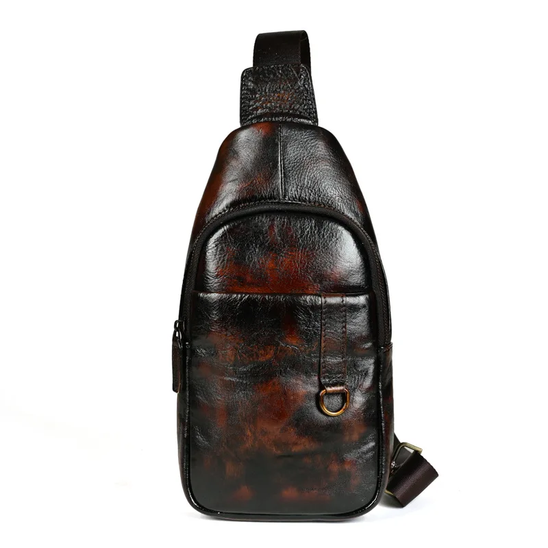 

New Arrival Men's Genuine Leather Chest Bag Vintage Single Shoulder Bag Crossbody Bag