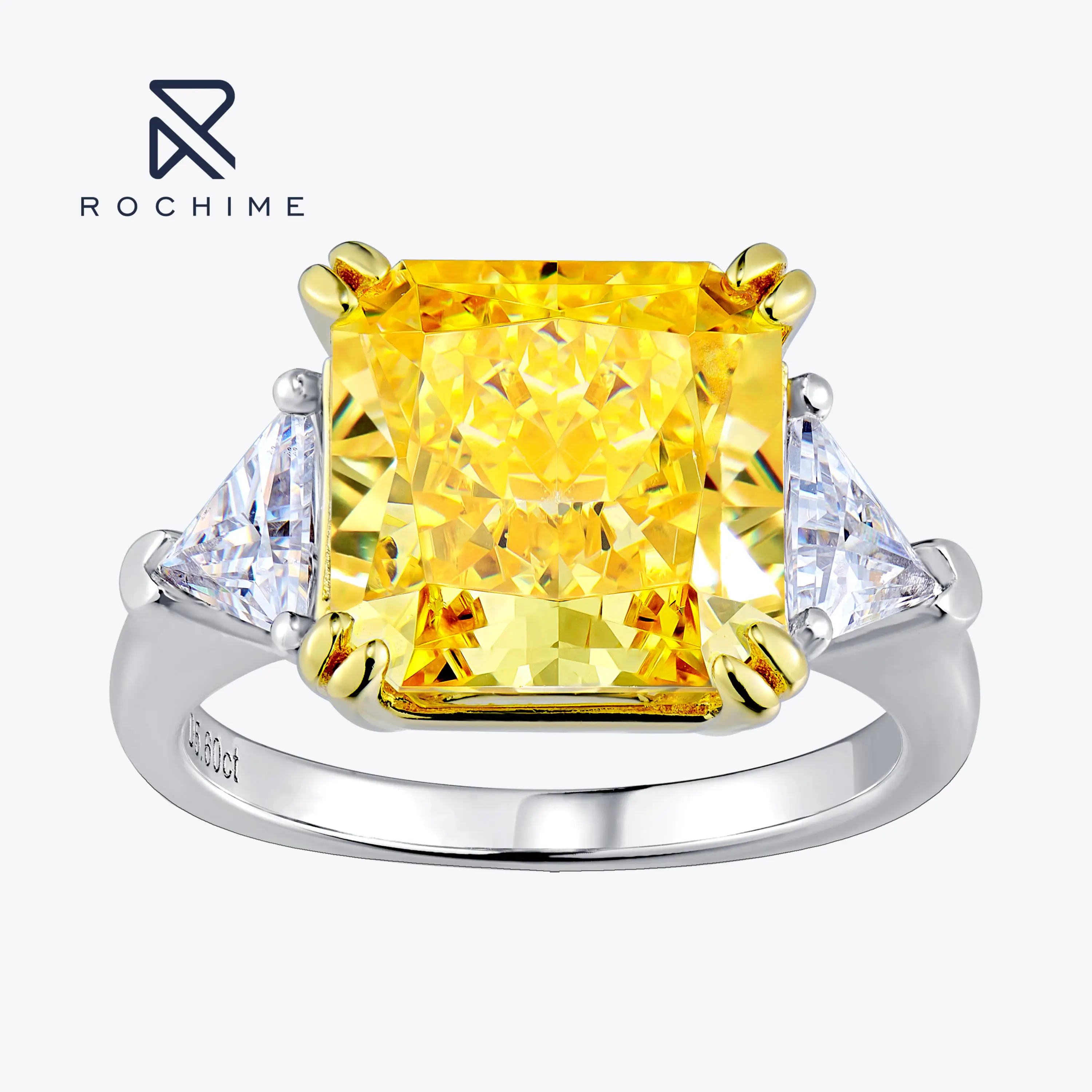 

Rochime Luxury Square Radiant Yellow Diamond Ring 925 Sterling Silver Gold Plated Zircon Designer Woman Jewelry Ring