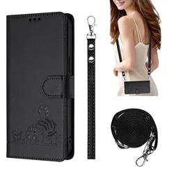 Leather Crossbody Shoulder Phone Wallet Case and Cover for Moto E14 (YB-CG-Black)
