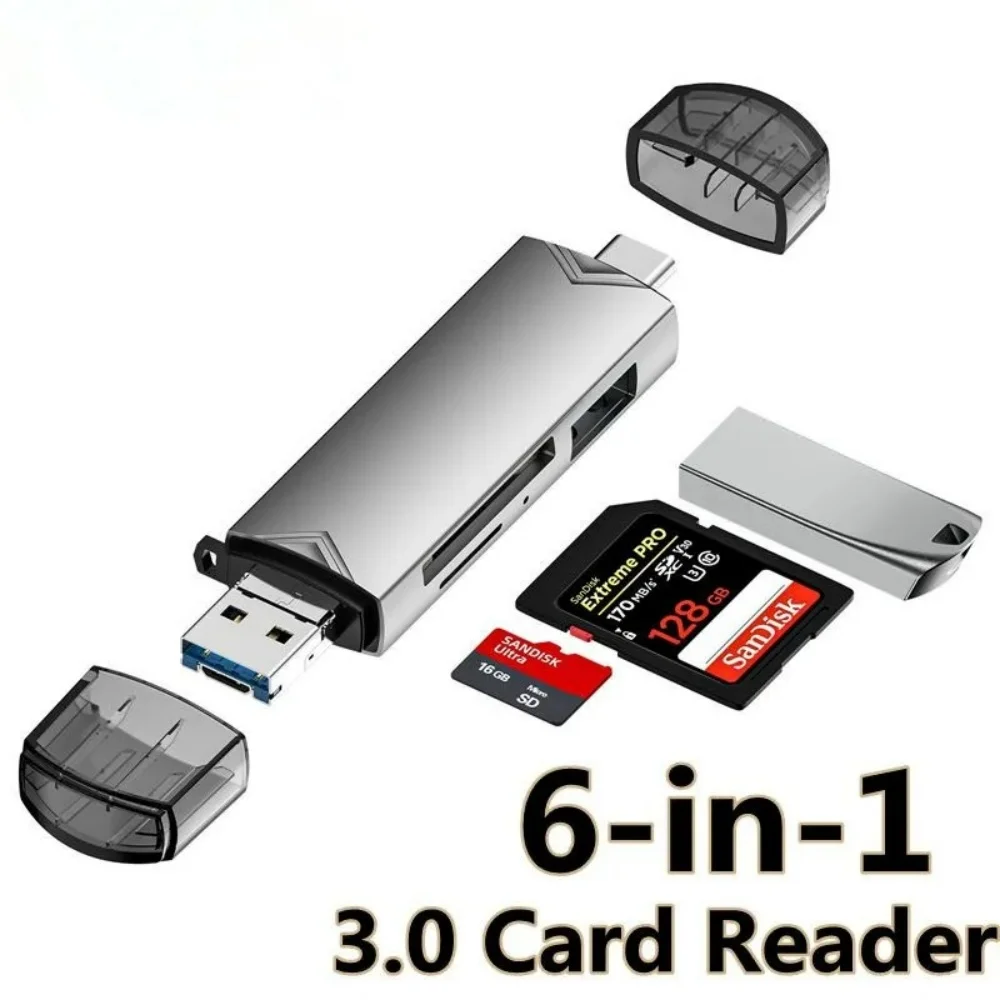 OTG Type C SD TF Card Reader 6 in 1 USB 3.0 Micro USB Flash Drive Adapter High Speed Transfer Multifunctional Card Reader