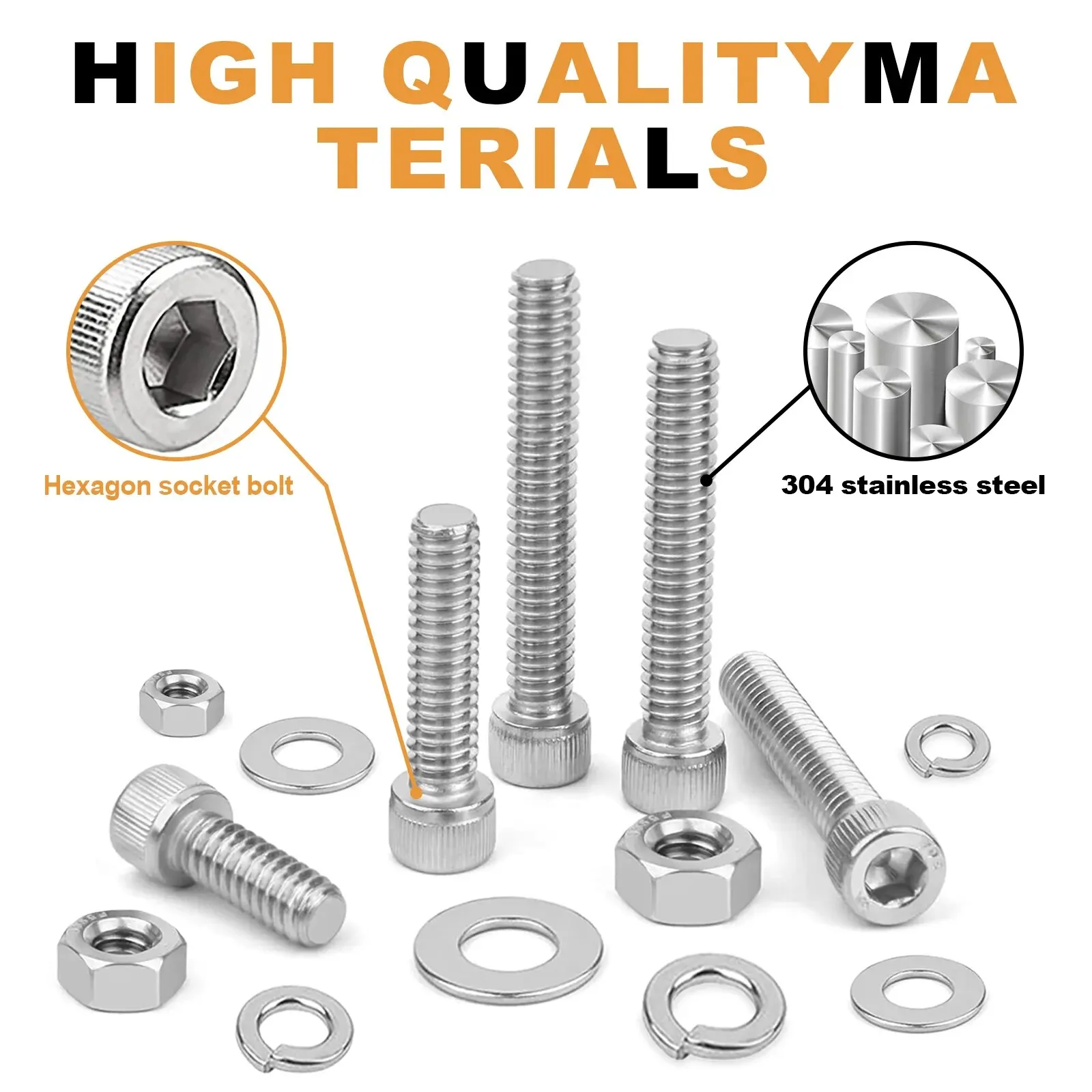 304 Stainless Steel Hex Screw Bolt And Nut Set Sorting Kit Allen Sleeve Drive For Small Mechanical Repair Projects 190Pcs screw bolt nut set,stainless steel screws,hexagon socket head cap screw,hex nuts assortment kit