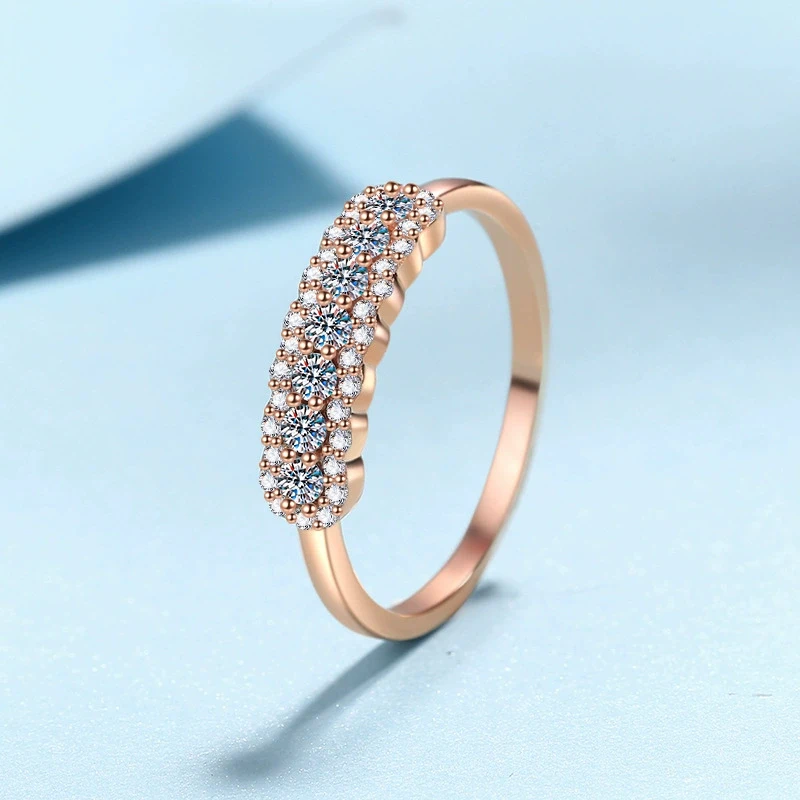 Tezzc Champagne color Full Moissanite Rings Lab Diamond for Women Wedding 925 Sterling Silver Engagement Promise Band Jewelry
