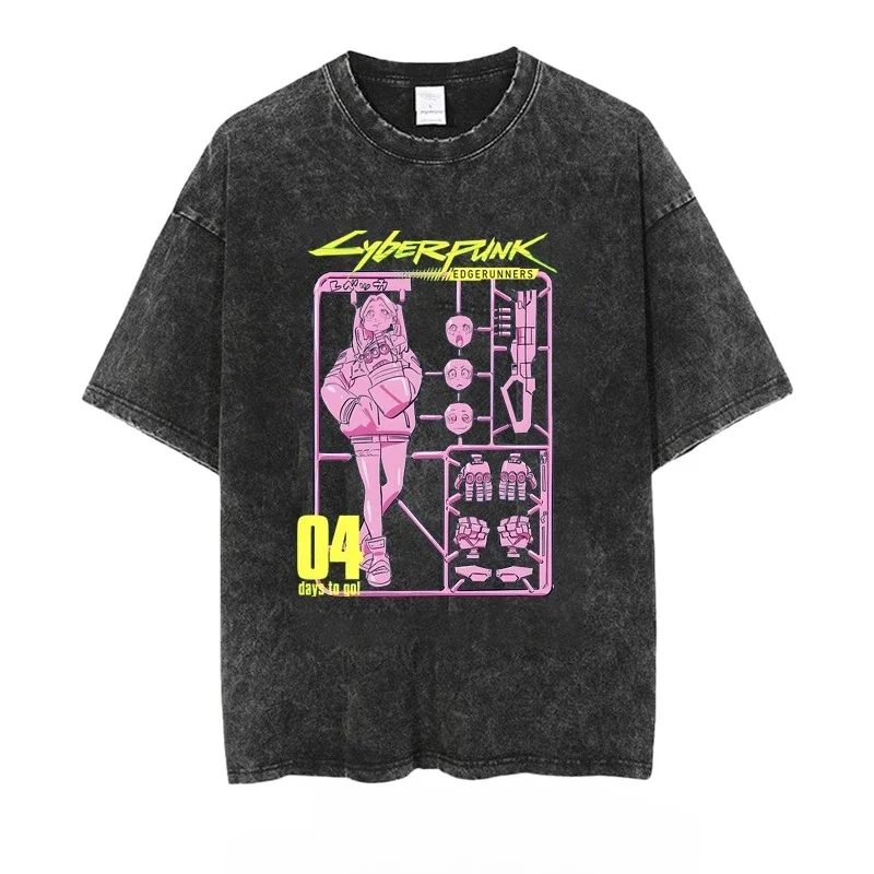 Men's T Shirt Cyberpunk Rebecca Print Casual Vintage Washed