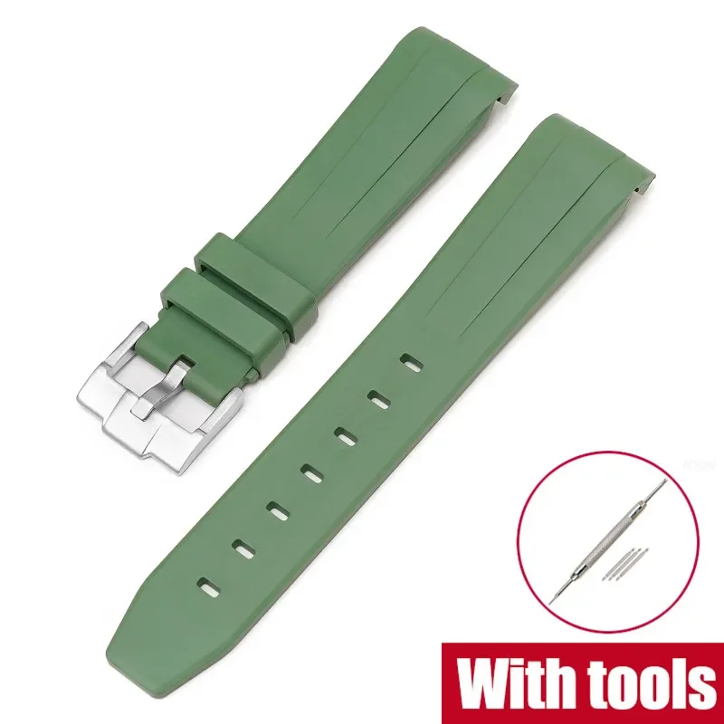 Premium 20mm Fluoro Rubber Strap with Curved End - Sport Waterproof FKM Watch Band (Includes Tools)