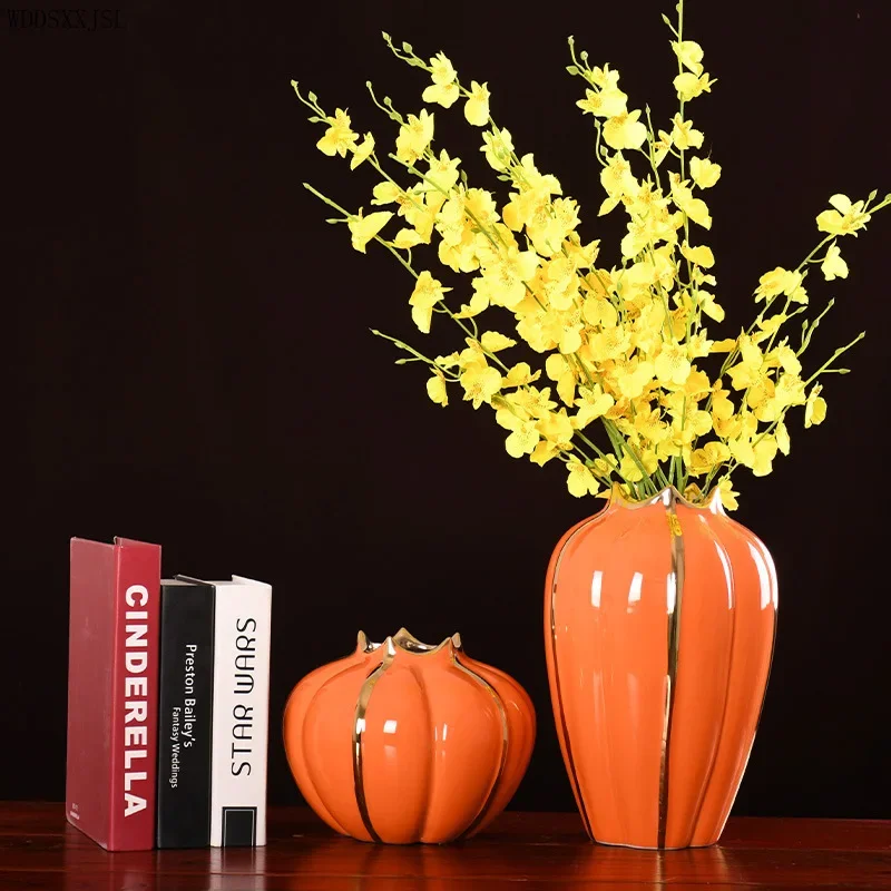 

Ceramic vase Creative Abstract Orange Melon Rim Bottle Ceramic Vase Decoration Home Living Room Flower Arrangement