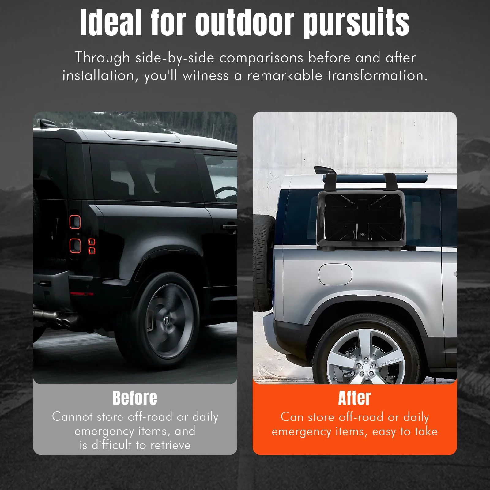 Glossy Black Side Tool Box Rust Proof Auto Side Carrier Case Car Exterior Mounted Gear Carrier for Land Rover Defender 2020-2024