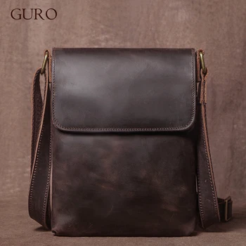 GURO Borsa a tracolla in vera pelle di alta qualità Borsa a tracolla moda uomo Borsa a tracolla in pelle di vacchetta Crazy Horse Piccola cartella quotidiana 1