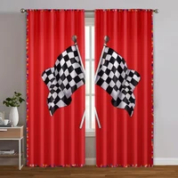 2pcs, Curtains Roller Blinds Race Flag Checkered Versatile Polyester (without rod) Decorations For Home Ldeal for Living Room, 1
