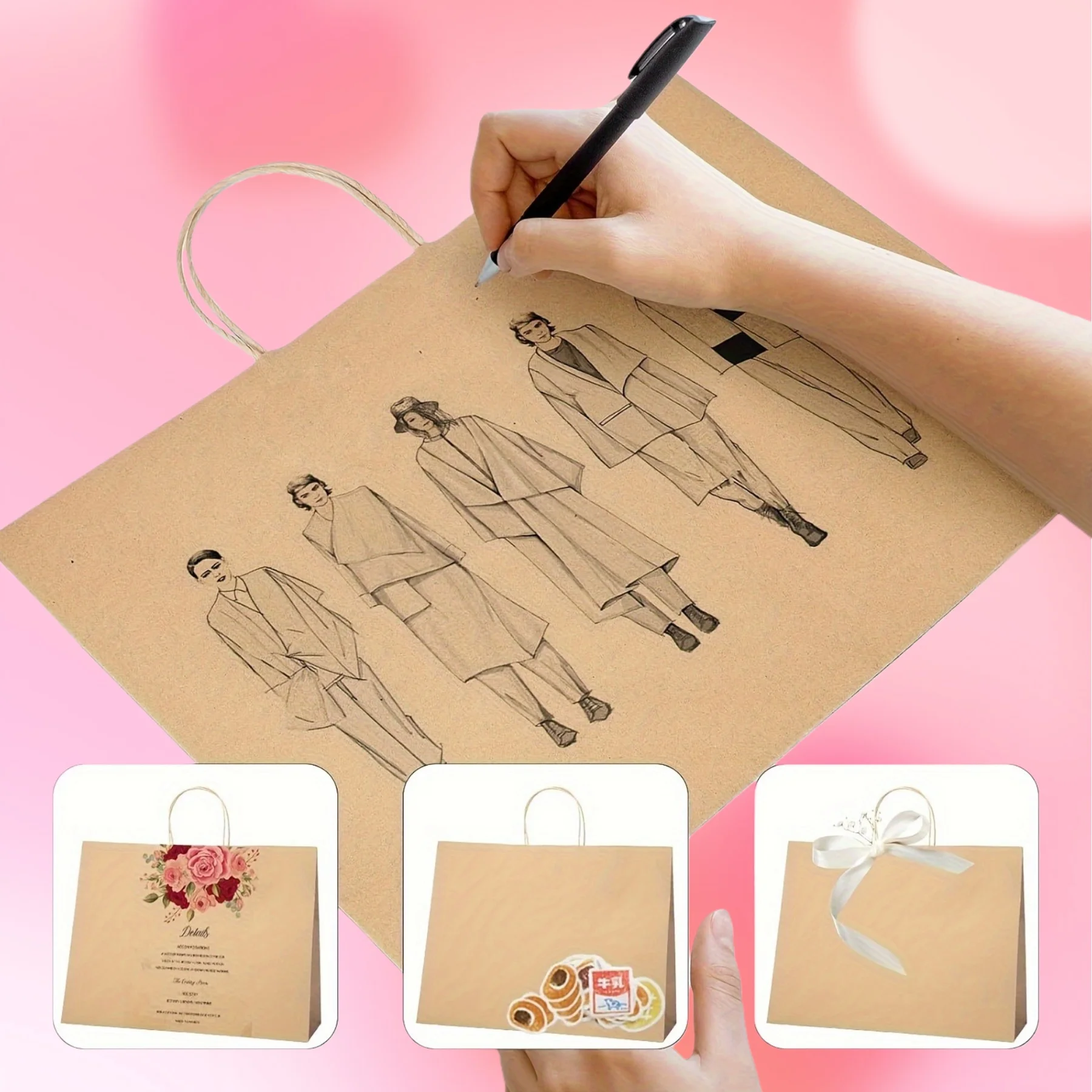 20Pcs 친환경 대형 크래프트 종이 선물 가방 손잡이가 있는 쇼핑 토트백 결혼식 생일 파티 소매 선물 포장용