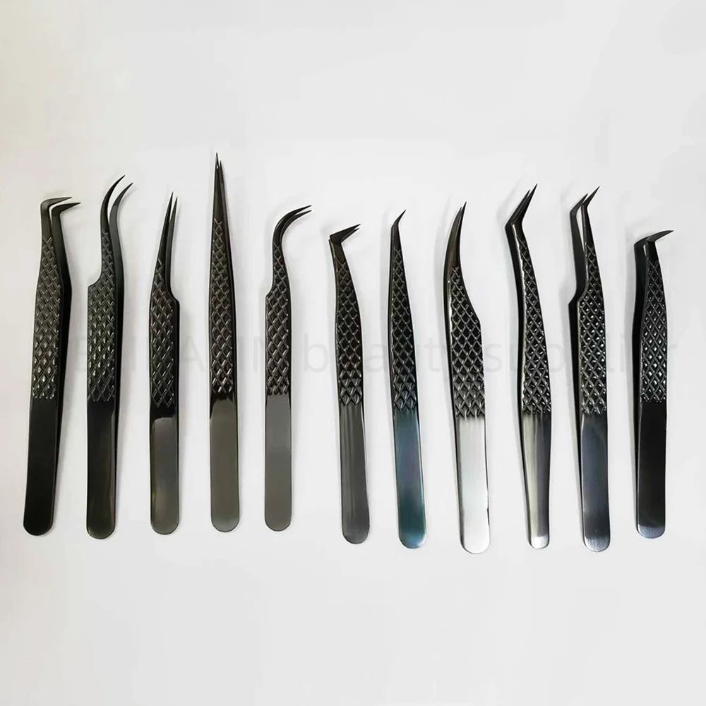 Professionelle OEM-Pinzette für große Marken, leichte Faser-Spitzenpinzette für Augenbrauen- und Wimpernverlängerung, hochpräzise, schwarz, rutschfest. – Detail 15