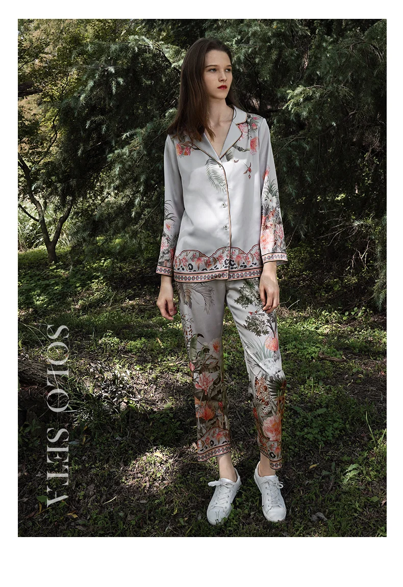 Birdtree 22MM 100%Real Silk Pajama Set Lapel Long Sleeve Pants Casual Breathable Comfort Smooth Loungewear Autumn Women S41441QD - Image 5