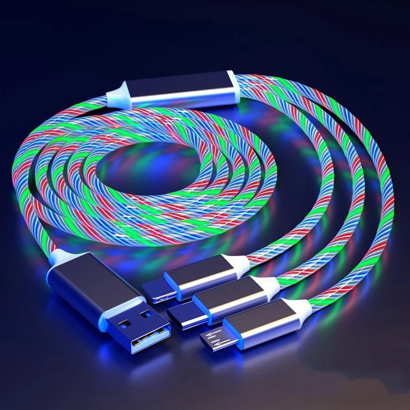 ตัวเลือกสินค้า สายชาร์จ USB-C 3 in 1 เรืองแสง ชาร์จเร็ว สำหรับ iPhone Samsung Xiaomi
