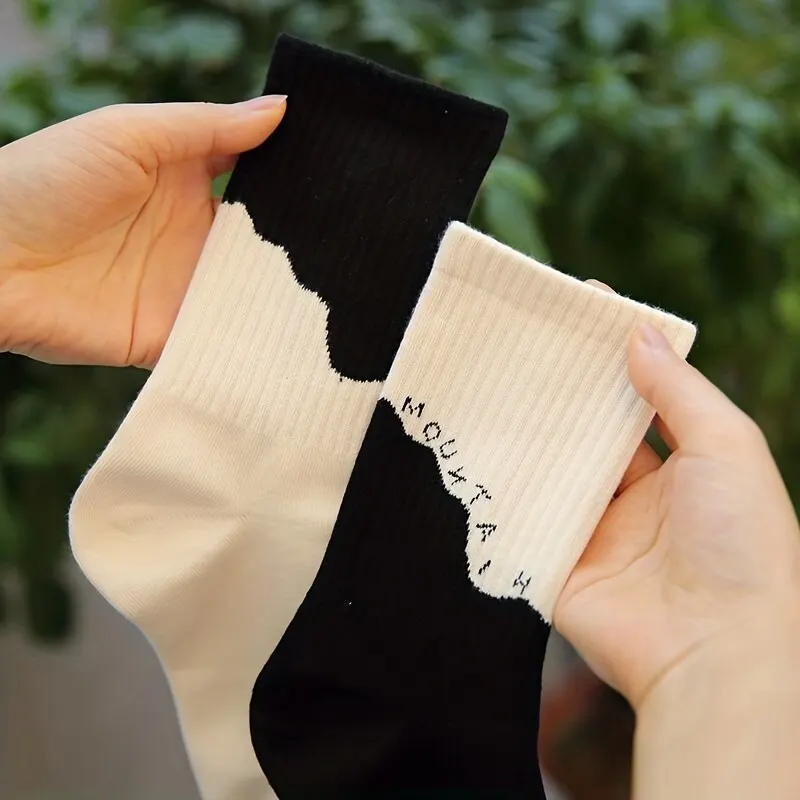 4pairs Unisex Graphic Socks, Comfortable Breathable Soft Crew Socks - Image 4