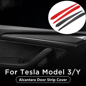 Для Tesla Model 3 2021, модель Y 2 шт., замшевая внутренняя дверная полоса, обшивка, Декор, модификация автомобиля, защитная полоса, наклейки