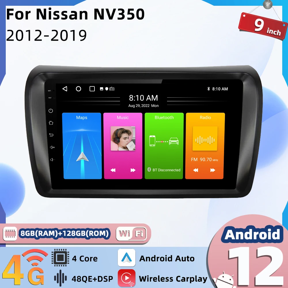 Автомагнитола на Android для Nissan NV350 2012-2019, автомагнитола 2 Din, мультимедиа, FM, RDS, Wi-Fi, GPS-навигация, Автомагнитола для Carplay
