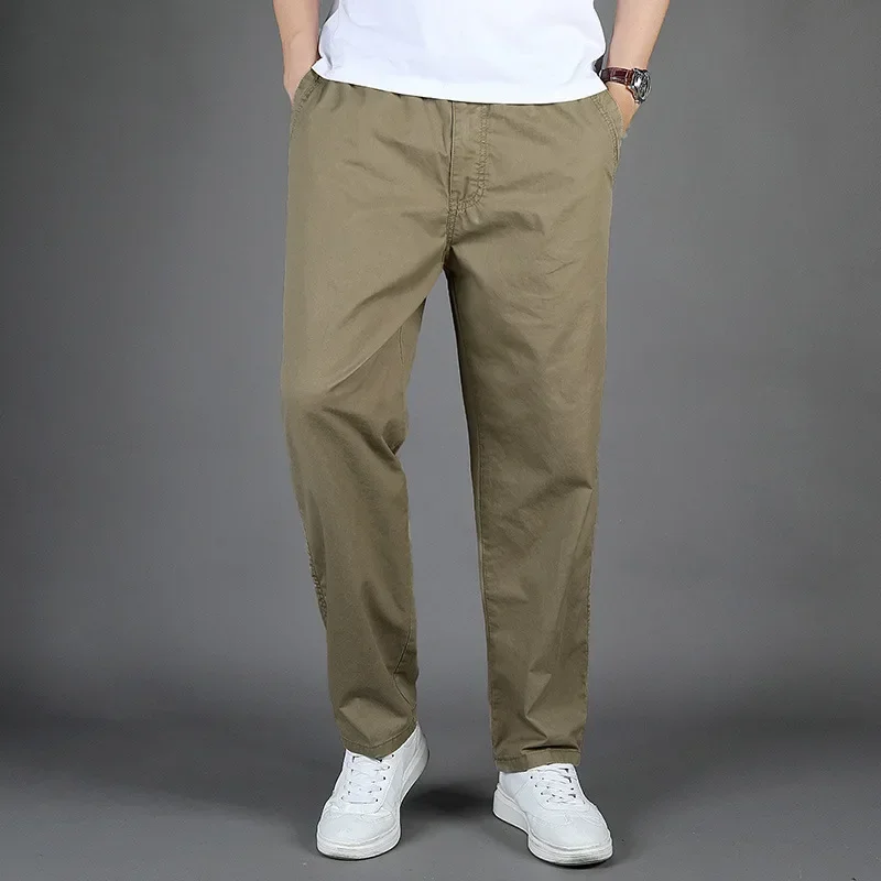 

Autumn Khaki Lace Up Sports Pants Male Plus Size Casual Cotton Running Pants Workwear Spring Loose Trousers Boys Sportswear Men