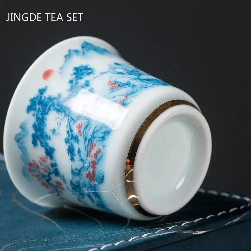 High Quality Ceramic Tea Cup Blue and White Porcelain Portable Single Cup Home Handmade Teacup Customized Tea Bowl Master Cup