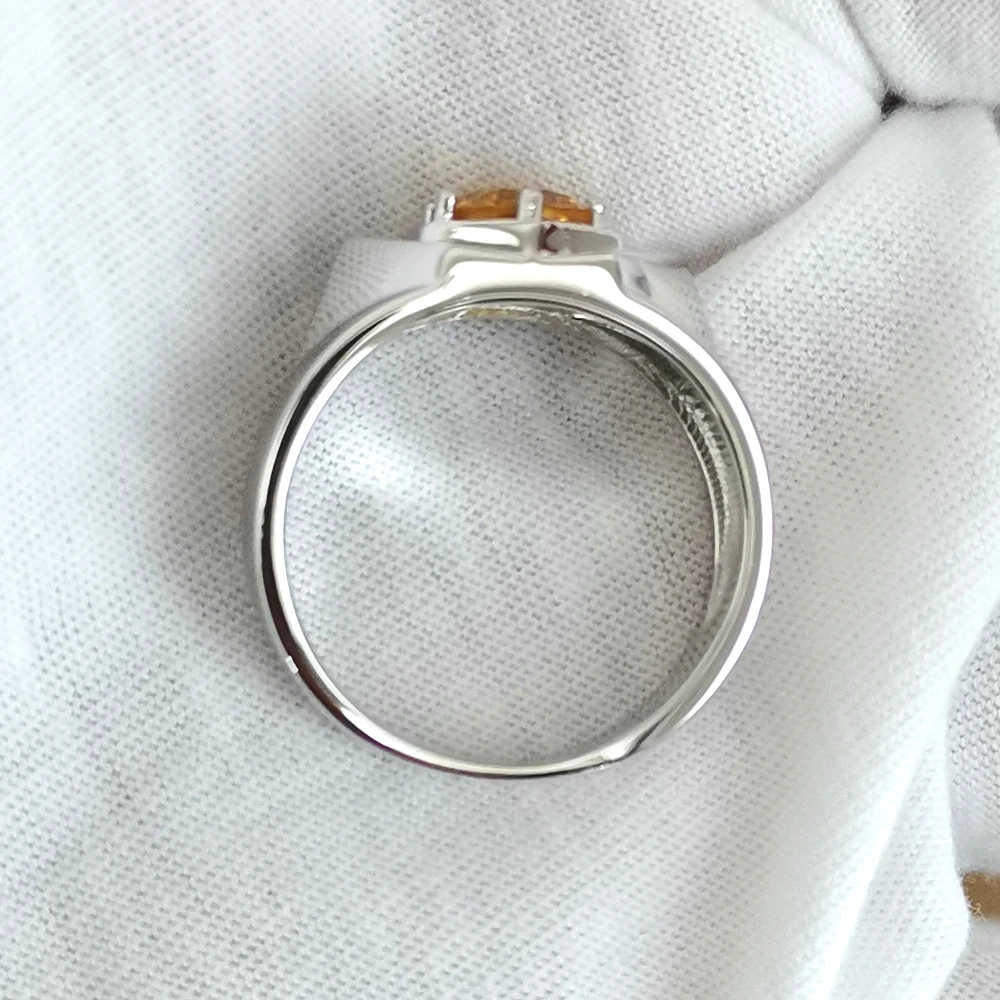 Natural Yellow Citrine Men Ring 925 Silver 7.5mm Lucky Gemstone 6-prong November Birthstone Birthday Gift R515GCN 5