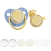 Blank Personalized Baby Pacifier with Chain Clips Covers Luxury Bling Zircon Silicone Dummy Nipple Teether Newborn Gift 5Set/lot 5