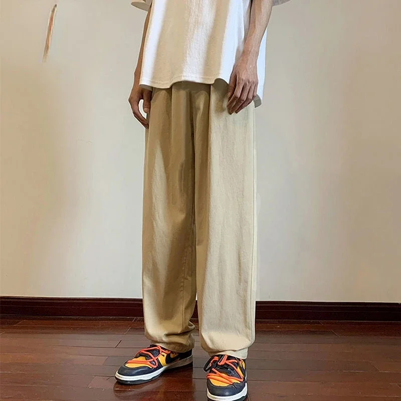 

Casual Pants Man Pocket Brown Trousers for Men Wide Straight Fashion Streetwear Stylish Baggy Classic Trend Aesthetic Harajuku