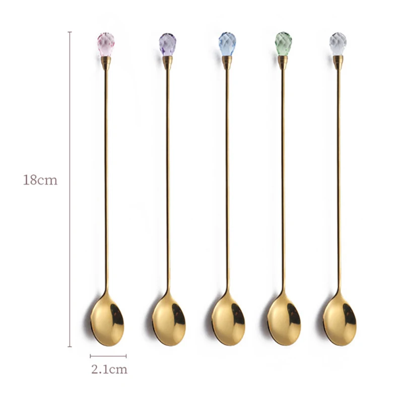 Crystal Spoon Set stainless steel spoon tea spoon Long Handle 430 Stainless Steel for Dessert Ice Cream Coffee Cocktail 5pcs