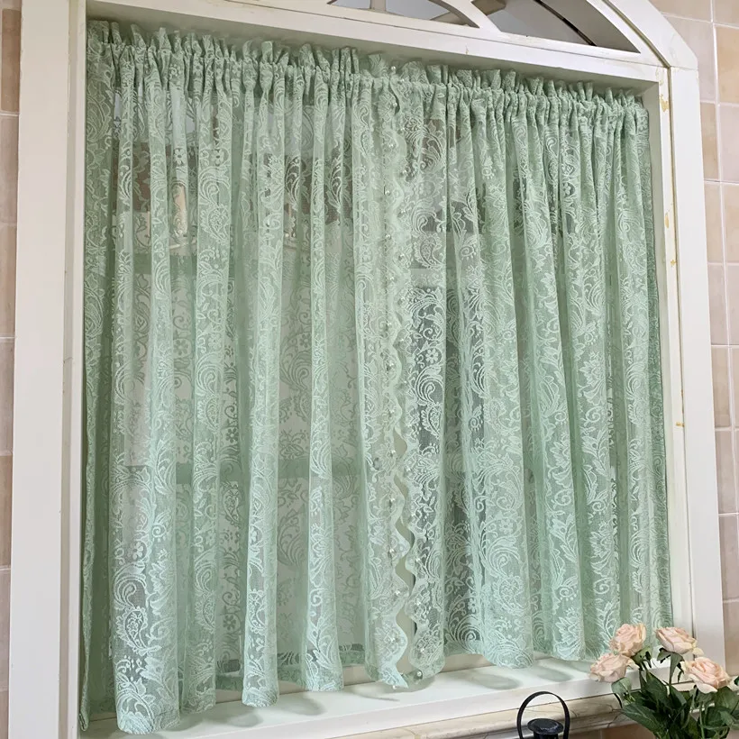 1 PCS Special Design Green Lace Kitchen Short Curtain Korean Pastoral Style Wave Side Half Curtain Living room Window Partition